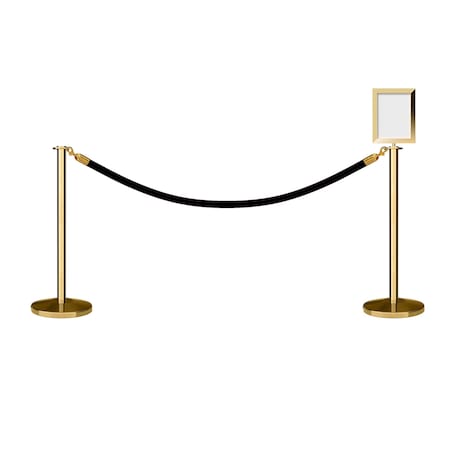 Stanchion Post And Rope Kit Pol.Brass,2FlatTop 1Blk Rope 8.5x11V Sign